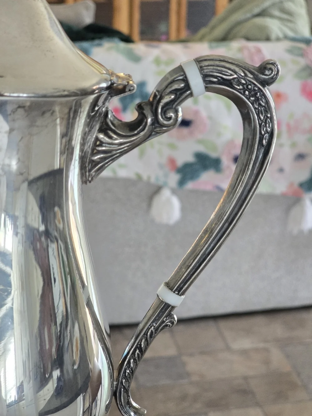 Vintage Silver Plated Coffee/Teapot - Ornate Raised Feet & Scroll Handle